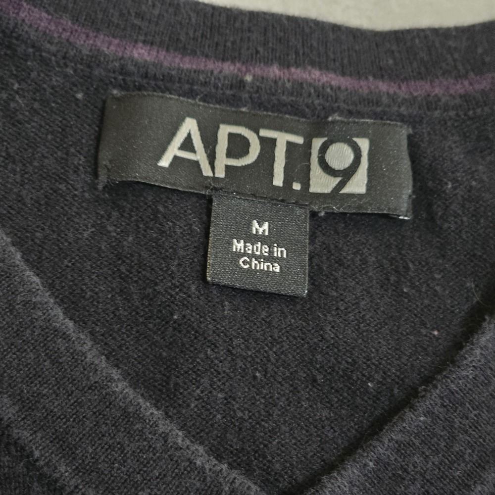 Apt 9 Mens Medium Black Sweater Vest V-Neck Cotton Blend Ribbed Pullover Knit - Picture 3 of 7